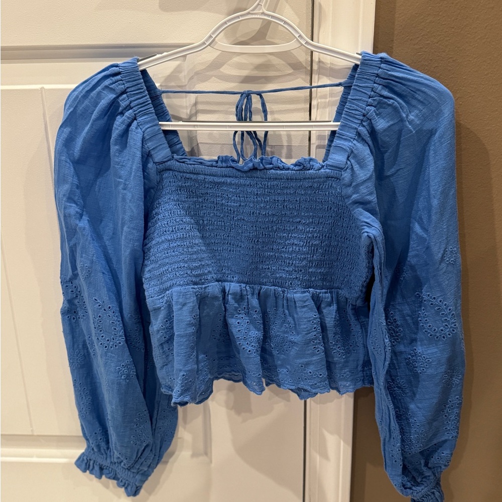 American Eagle Outfitters Blue Smocked Blouse